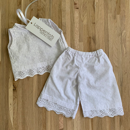 Cloud white chemisette and shorts with lace trim