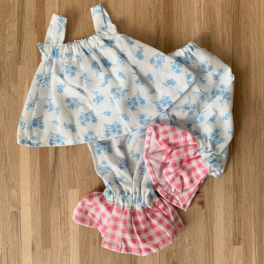 GINGHAM PINK AND BLUE FLOWERS